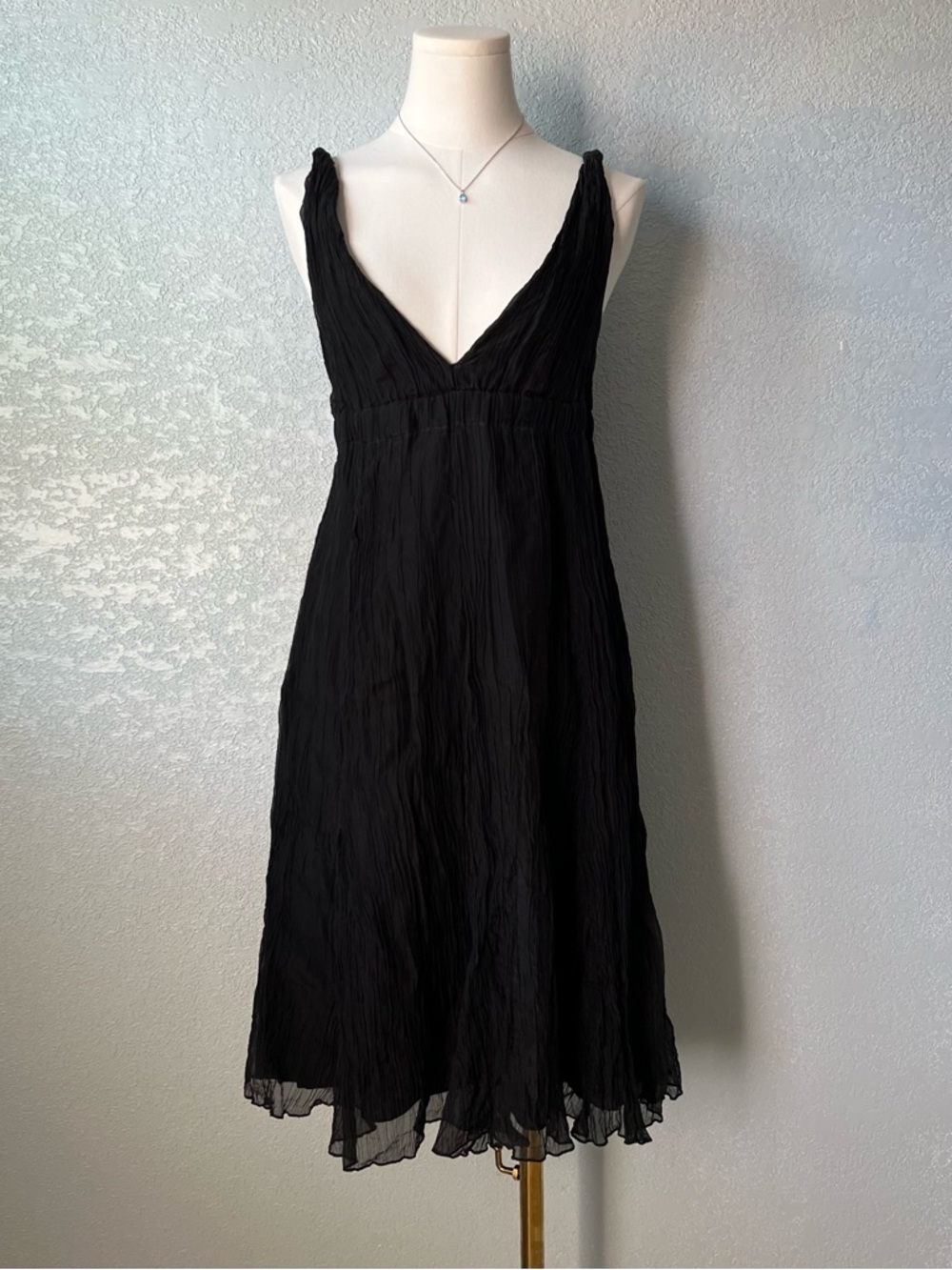 P.A.R.O.S.H Black Silk Chiffon Midi Dress Flowy V Neck Italy XS